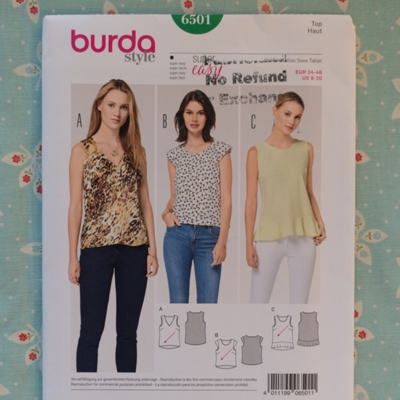 Burda Style Top Sewing Pattern 6501 - Picture 1 of 2